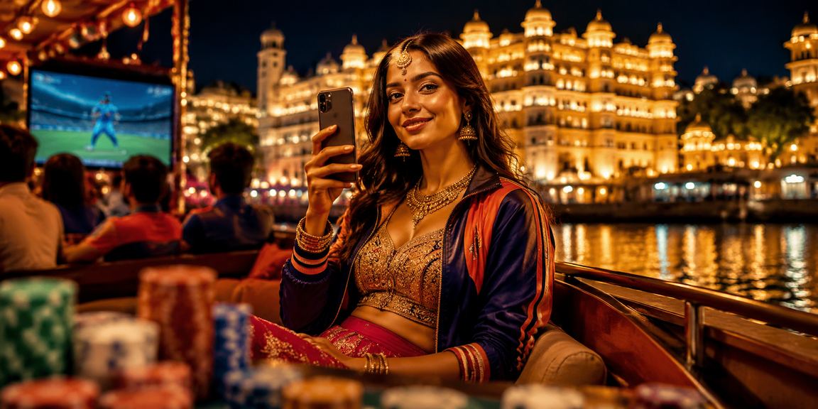 Teen Patti players enjoying a festive evening with cricket in the background