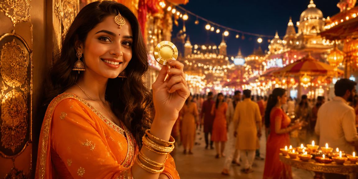 Decorative night market scene in India with casino ambiance