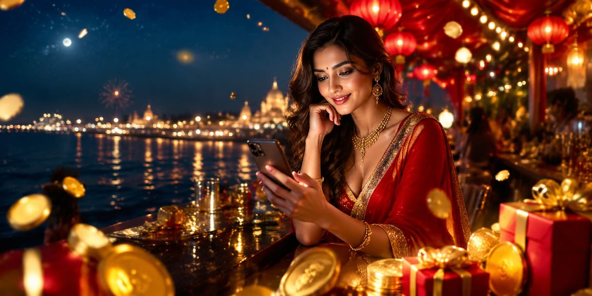 Mobile casino gaming in India with red and gold theme
