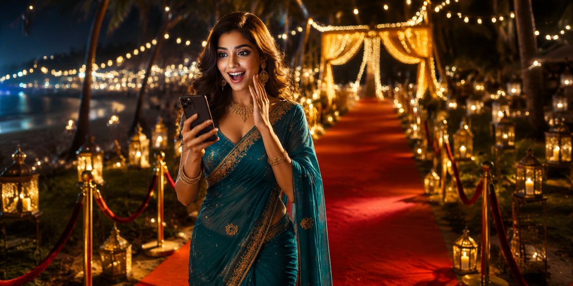 Indian woman playing Teen Patti on her mobile phone at home
