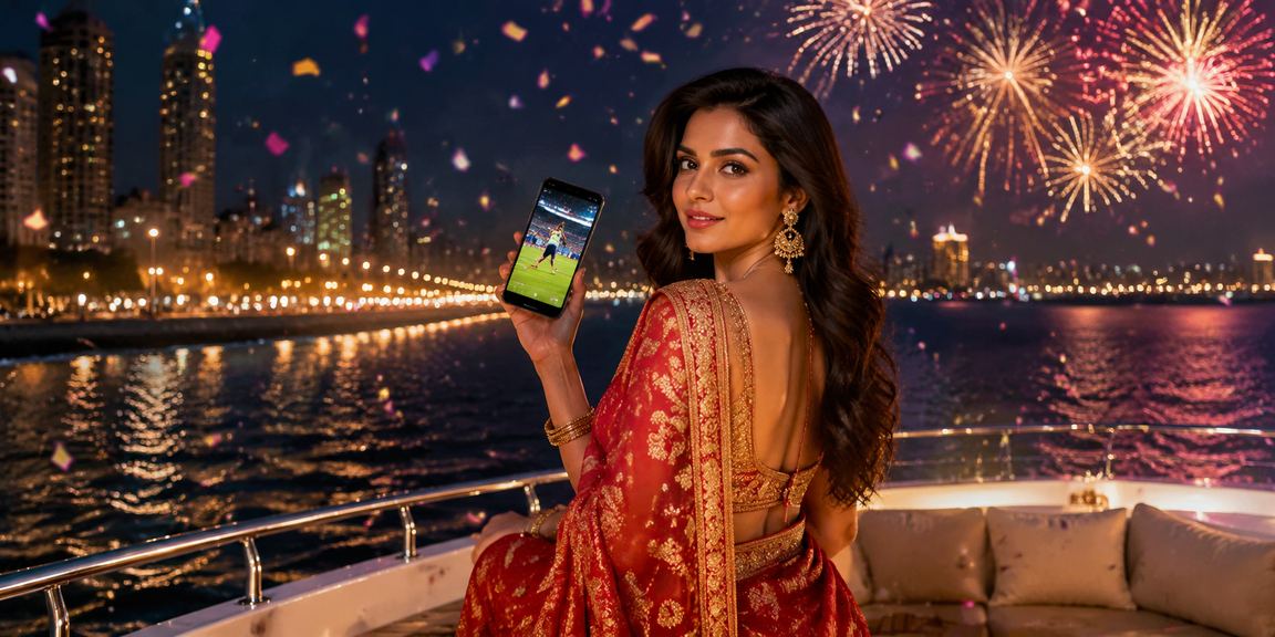 Beautiful view of Mumbai Marine Drive with sports fans enjoying betting